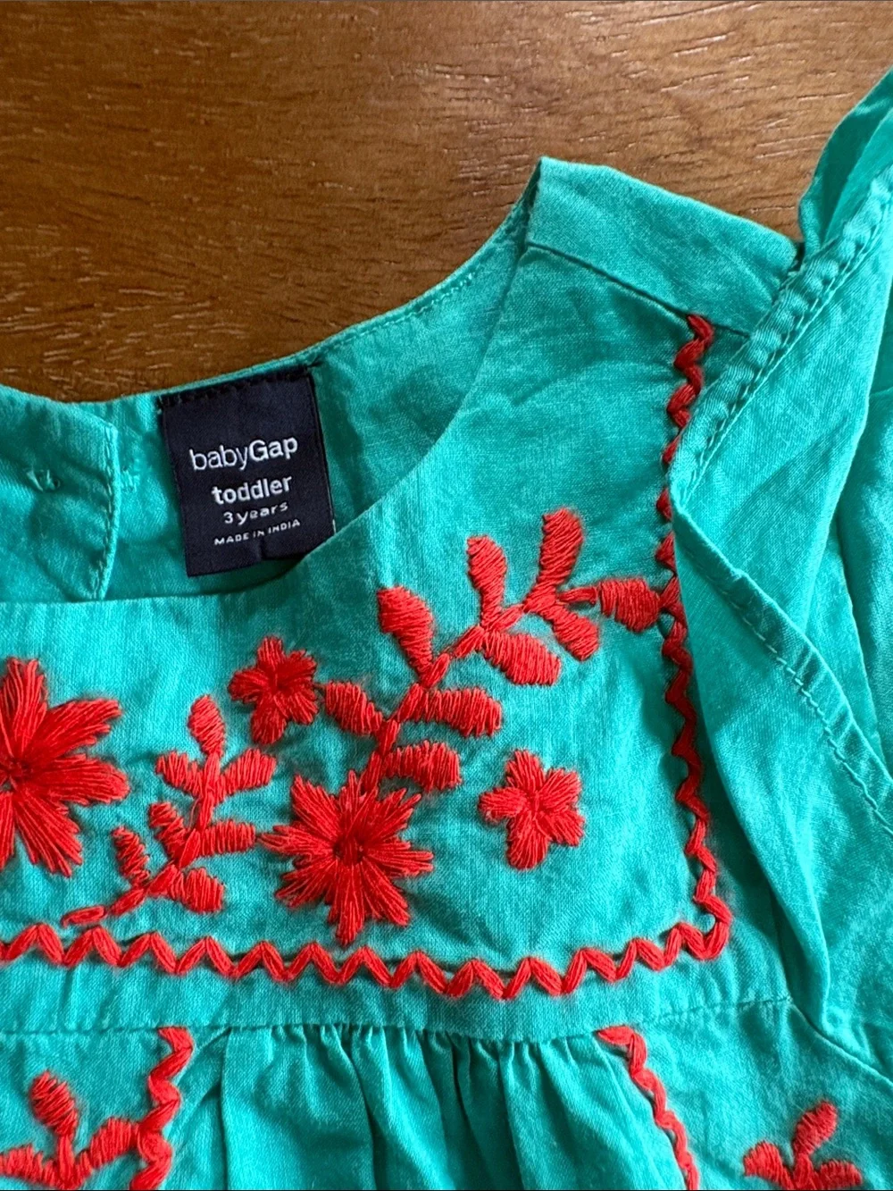 GAP Girls Turquoise Dress with Red Floral Embroidery